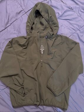 Uniqlo Olive Green Hooded Rain Jacket for Kids